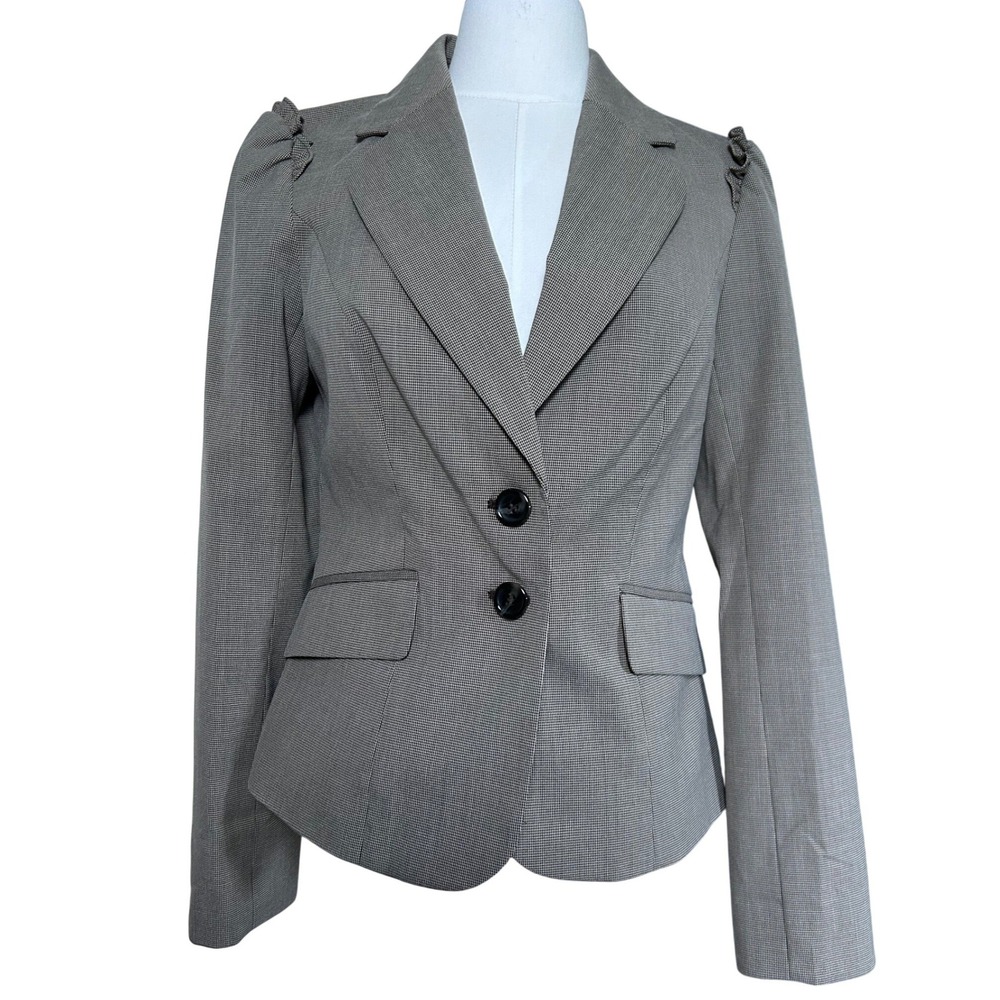 NWT The Limited Brown Micro Check Puff Shoulder Blazer Office Career  S